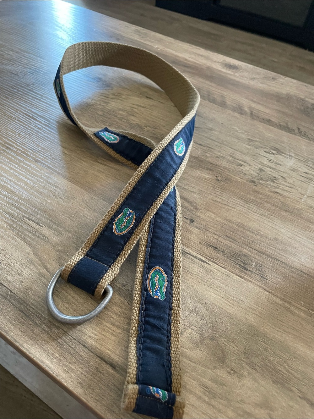 Florida Gators Navy
Blue Beige Canvas belt Double Silver D ring buckle 38”